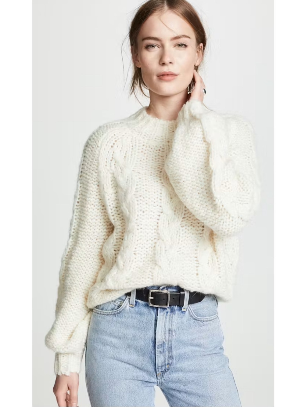 Anine Bing Cream Cable Knit Turtleneck Sweater